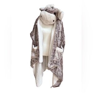 Cozy Critter Moose Hooded Wrap Blanket Super Soft and Warm One Size